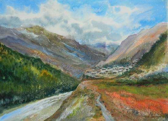 Into the Mountains - 2, painting by Chitra Vaidya