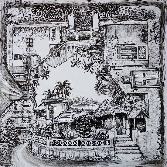 Fontainhas (from the painting series - Houses of Goa), painting by Chitra Vaidya