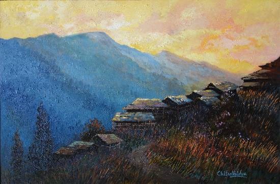 Twilight in the Hills, painting by Chitra Vaidya