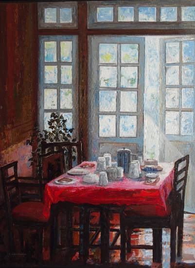 Still Life painting of Dining Room, painting by Chitra Vaidya