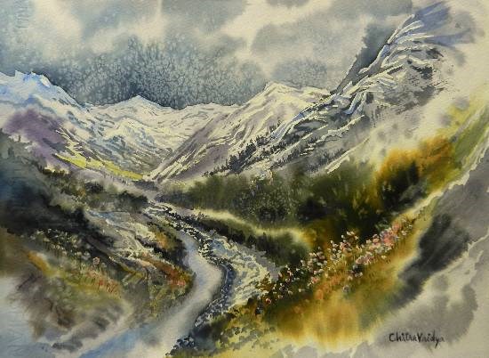 Into the Mountains - 3, painting by Chitra Vaidya
