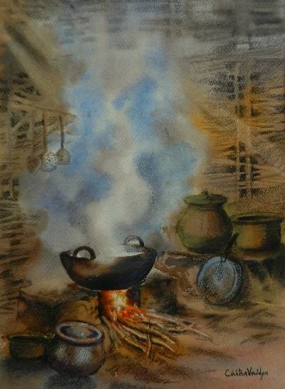 Chulha - 2, painting by Chitra Vaidya
