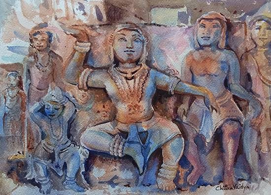 Dancer in Halebidu, painting by Chitra Vaidya