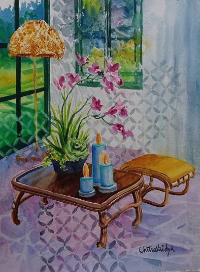 Still life with flowers - 2, painting by Chitra Vaidya