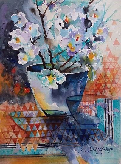 Still life with flowers - 1, painting by Chitra Vaidya