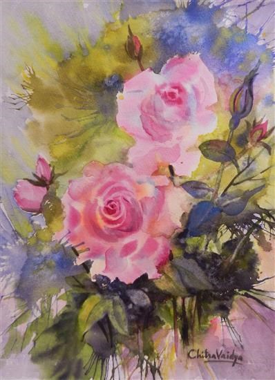 Pink Roses - 2, painting by Chitra Vaidya