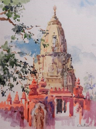 Temple in Banaras, painting by Chitra Vaidya