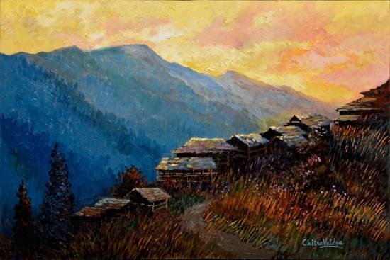 Twilight at Shoja, Himachal, painting by Chitra Vaidya