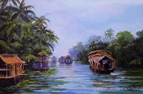 Backwaters, Kerala - 1, painting by Chitra Vaidya