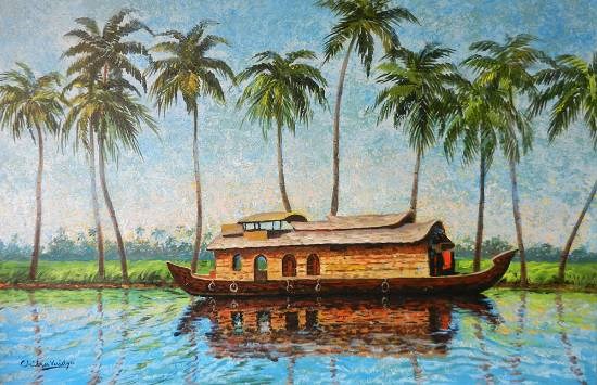 Houseboat - 1, painting by Chitra Vaidya