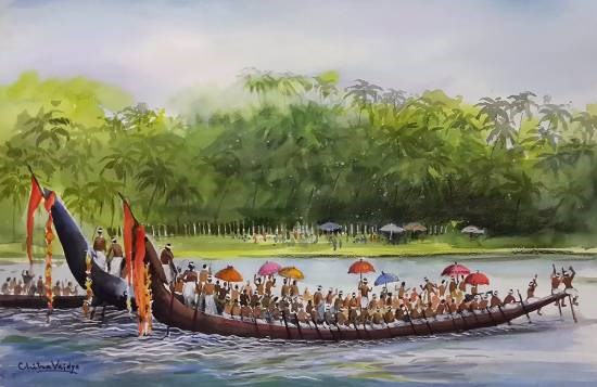 Boat Race, painting by Chitra Vaidya