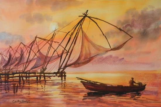 Chinese Fishing Nets - 3, Painting by Professional Artist Chitra Vaidya