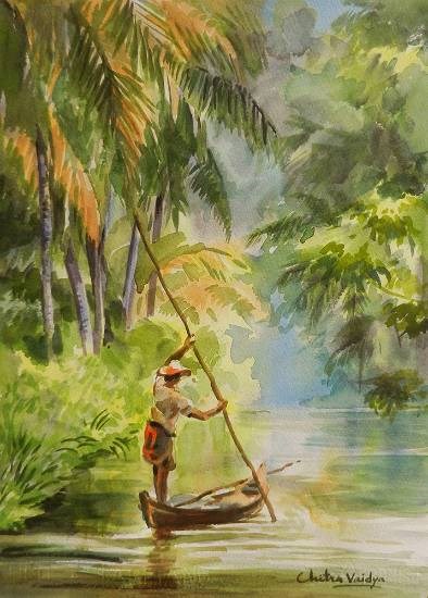 Backwaters, Kerala, painting by Chitra Vaidya