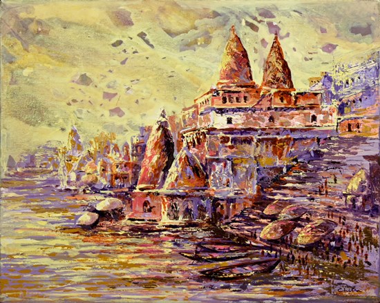 Banaras Ghat, painting by Chitra Vaidya