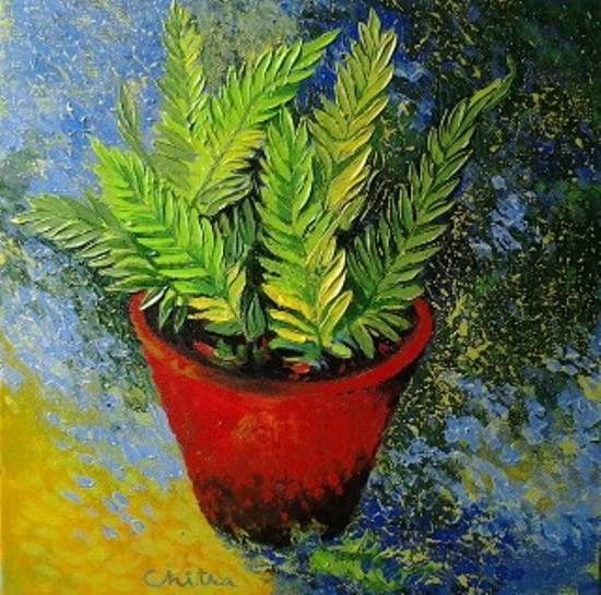 Fern in a pot, painting by Chitra Vaidya