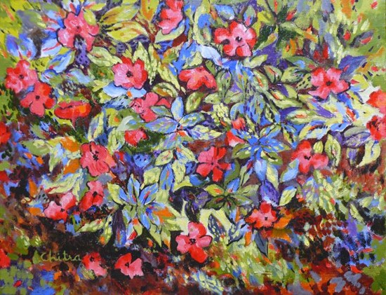 Impatiens Flowers, painting by Chitra Vaidya