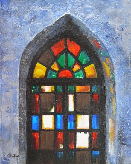 Stained Glass at Church, painting by Chitra Vaidya