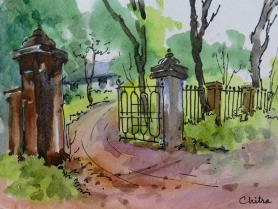 School Gate, Panchgani - IV, painting by Chitra Vaidya