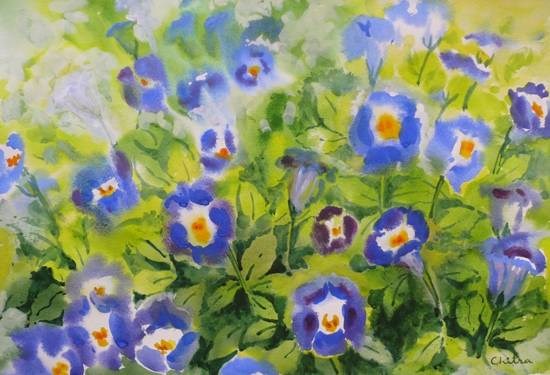Blue Flowers, painting by Chitra Vaidya