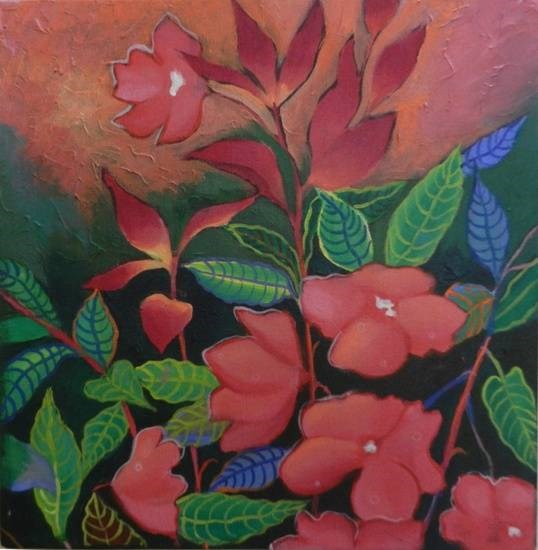Impatiens Flowers-I, painting by Chitra Vaidya