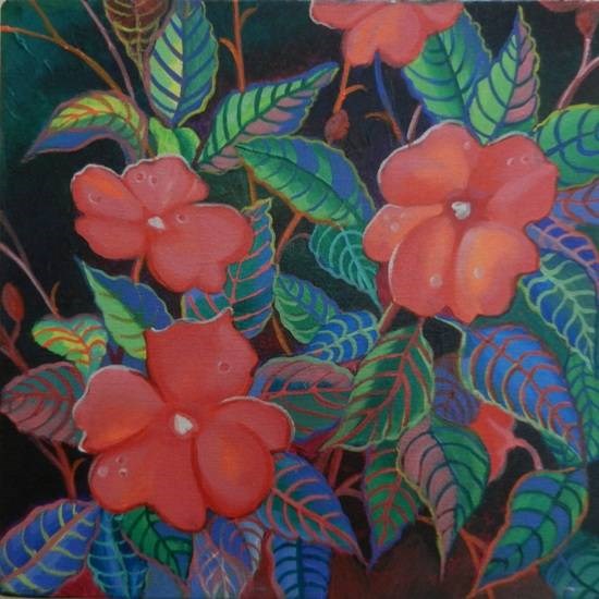 Impatiens Flowers-III, painting by Chitra Vaidya