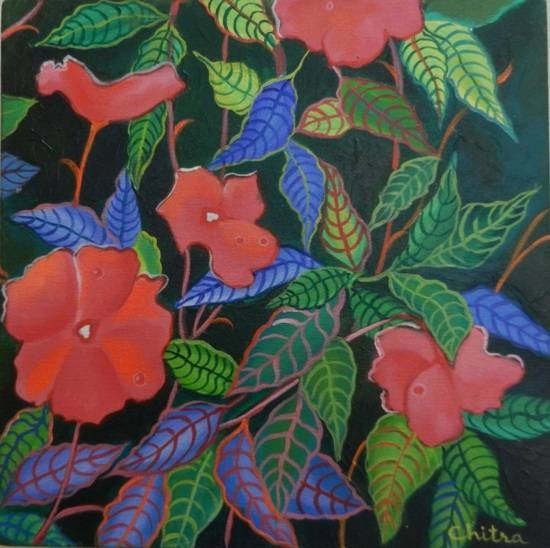 Impatiens Flowers-IV, painting by Chitra Vaidya