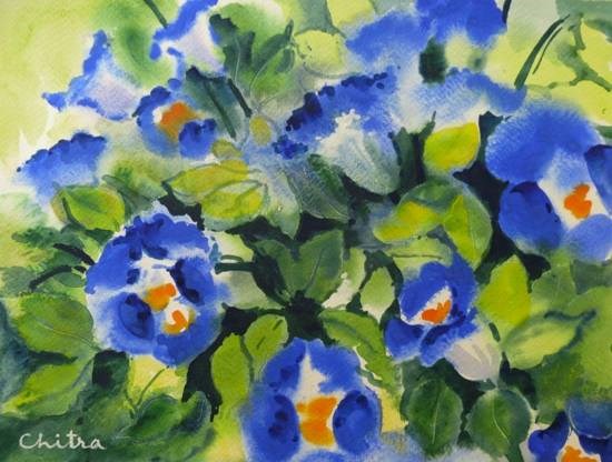 Blue Flowers - 2, painting by Chitra Vaidya