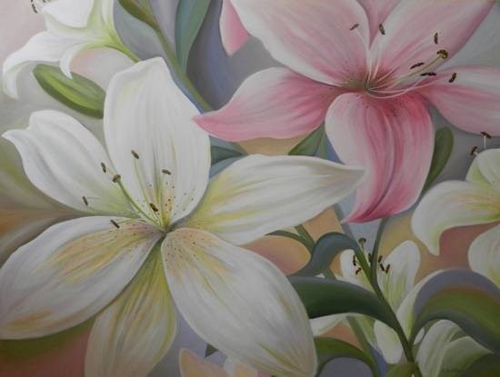 Lily Flowers, painting by Chitra Vaidya