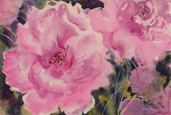 Pink Roses, Himachal, painting by Chitra Vaidya