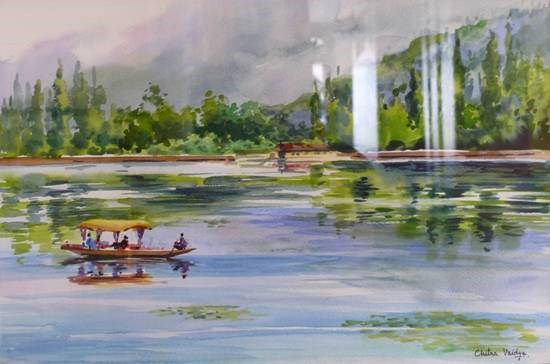 Dal Lake, painting by Chitra Vaidya