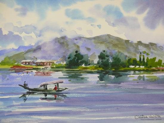 Dal Lake, painting by Chitra Vaidya
