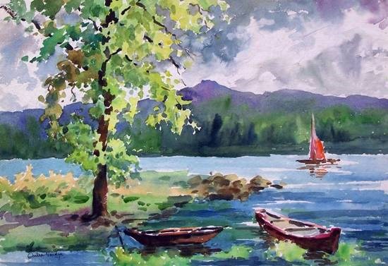 Lakeview, painting by Chitra Vaidya