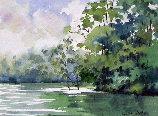 Lakeview, painting by Chitra Vaidya