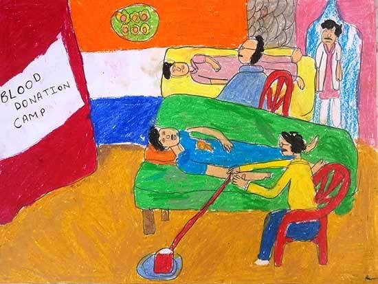 Blood Donation Camp, painting by Harleen Kaur