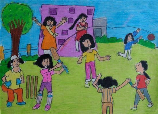 Women's Cricket, painting by Harleen Kaur