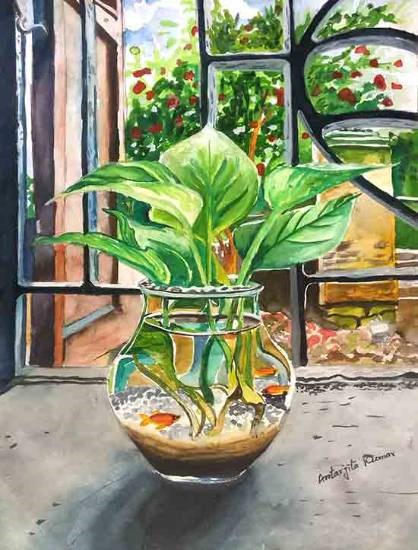 A flower pot, painting by Antarjita Kumar