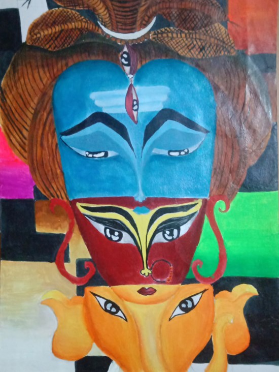 Lord Shiv - Parvati - Ganesh, painting by Tanvi Rangani