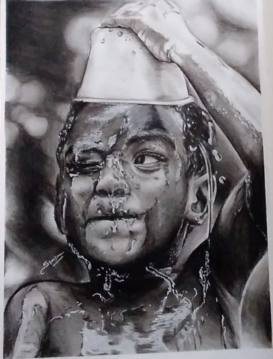 Water Splash On Face, painting by Shriraj Chavan