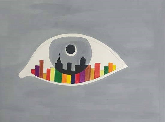 City lights, painting by Kartik Dadhich