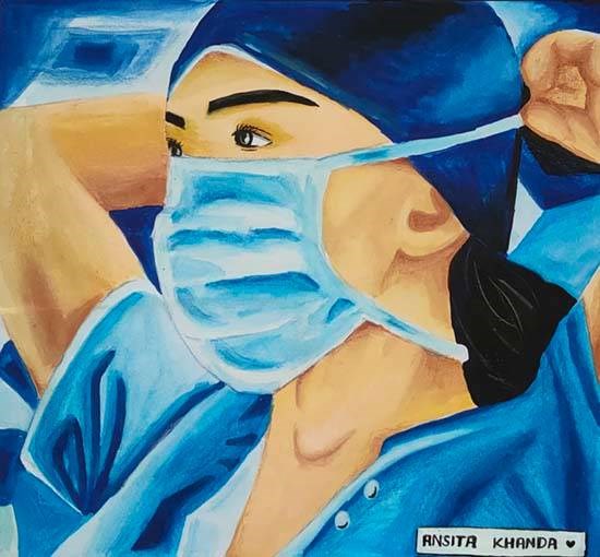 Fighting with coronavirus, painting by Ansita Khanda