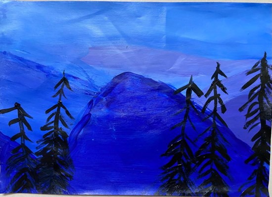 Mountains at Dawn, painting by Sahana Subramanyam