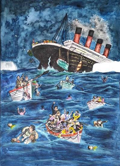 The most pathetic scene shipwreck of Titanic, painting by Somdutta Dey
