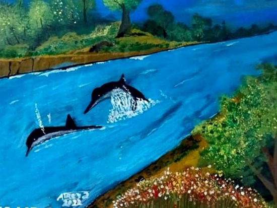 Gangatic dolphin, painting by Atreya Shukla