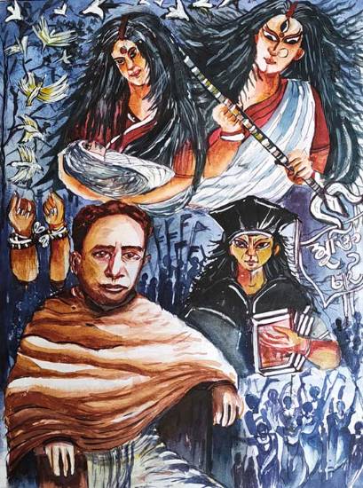 Painting  by Hrishika Dey - Emancipation of women as conceived by Ishwar Chandra Vidyasagar