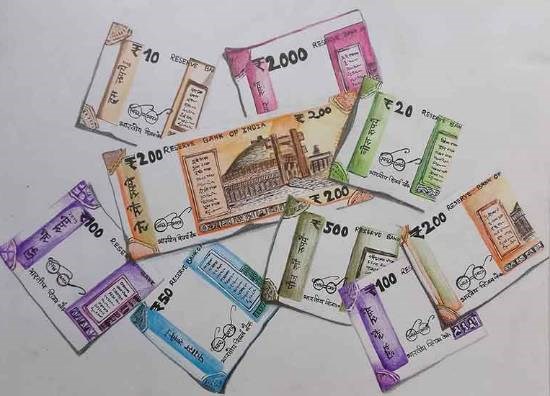Indian currency, painting by Sayantani Kulavi