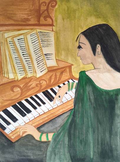 Painting  by Kinal Patel - Musician Girl