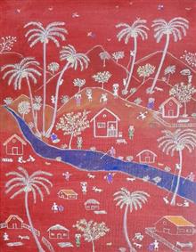 Painting by Jayant Kher - Red Warli
