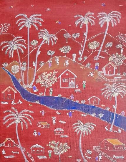 Red Warli, painting by Jayant Kher