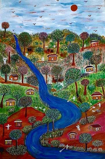 Hill and River, painting by Jayant Kher