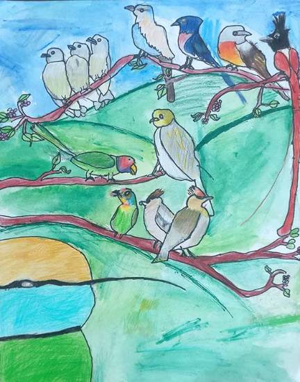 Painting  by Kriti Parameshvyas - Birds Convention